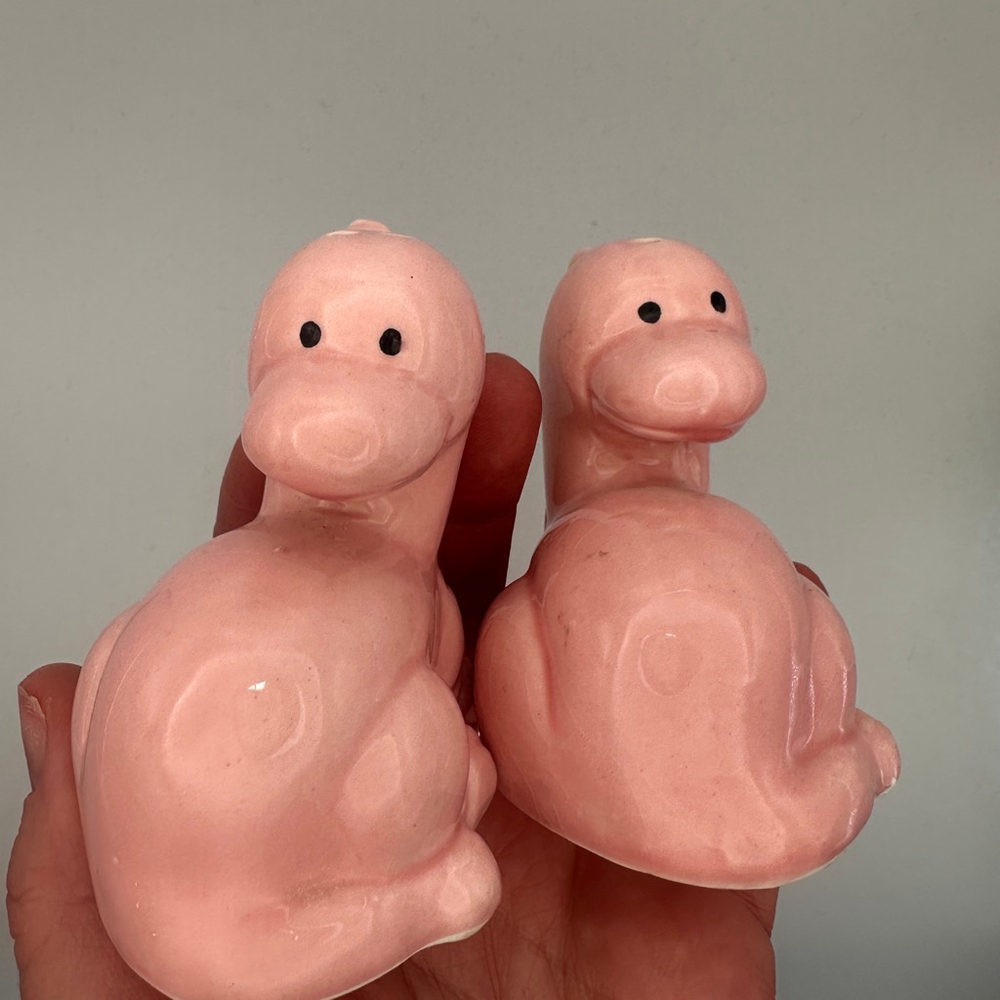Vintage Pink Dinosaur Salt & Pepper Shakers – Cute Retro Kitchen Decor - Picture 5 of 6